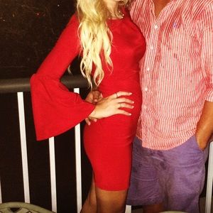 Foley sleeve red dress